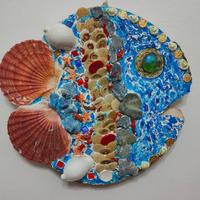 QUADRO FATTO A MANO Conchiglie Corallo Ottone Palm