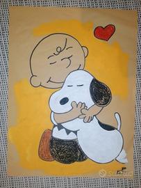Disegno Fatto a Mano Charlie Brown & Snoopy 40x30