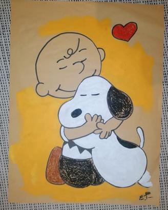 Disegno Fatto a Mano Charlie Brown & Snoopy 40x30