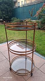 Carrello Bar Vintage Oro e Vetro Fumé - 3 Ripiani 