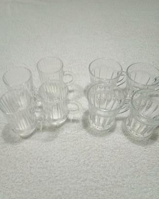 Set 4+4 tazze (bicchierini) caffè/liquore Cristal.