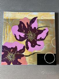 QUADRO MODERNO CON FIORI ROSA E VIOLA