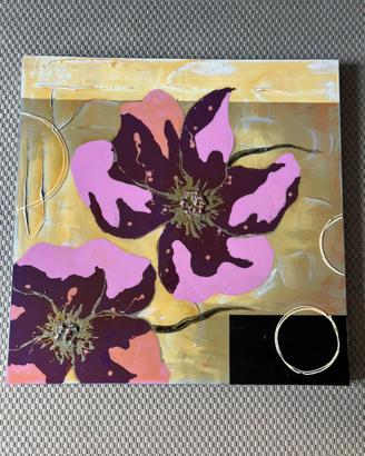 QUADRO MODERNO CON FIORI ROSA E VIOLA
