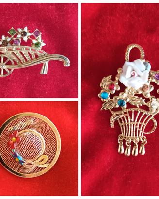 Set n. 3 Spille da donna dorate con fiori