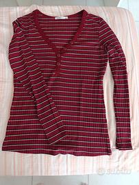 Maglia a righe Terranova bordeaux scollo a V 