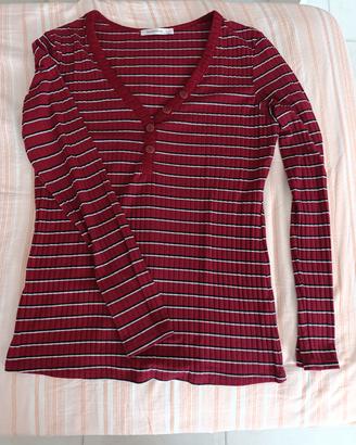 Maglia a righe Terranova bordeaux scollo a V 