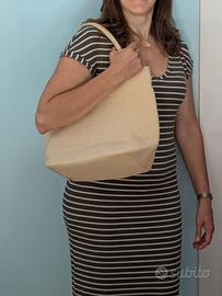Borsa a mano David Jones beige con interno rosa