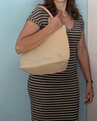 Borsa a mano David Jones beige con interno rosa