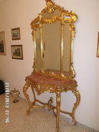 Consolle barocco in marmo,specchiera e plaffoniere