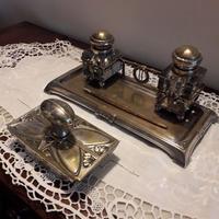 Doppio calamaio fine '800 set da scrivania  in ott