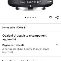 Sigma - Obiettivo 16mm-F/1.4 