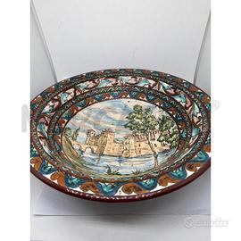 PIATTO CERAMICA DECORATO F.RAVA PAESAGGIO ROCCA