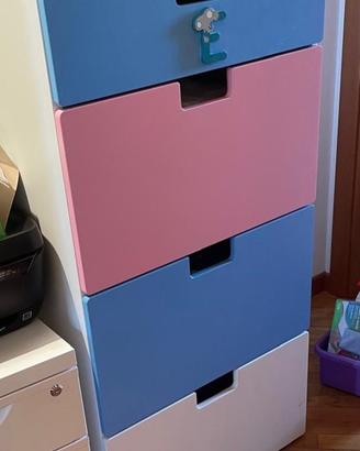 Cassettiera stuva ikea rosa, azzurra e bianca