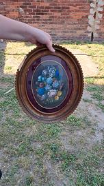Quadro ovale floreale vintage cornice oro