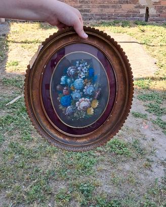 Quadro ovale floreale vintage cornice oro