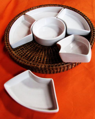 Set snack in porcellana e vimini