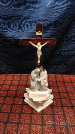 Antica Acquasantiera Porcellana Biscuit Decoro Ho 