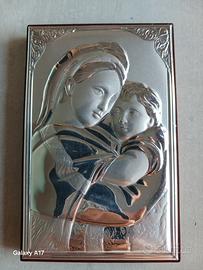 Icona Madonna e Bambino Argento 925 Nuova 
