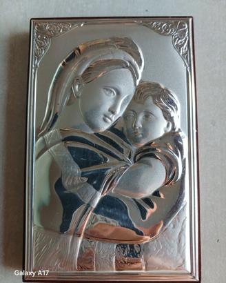 Icona Madonna e Bambino Argento 925 Nuova 