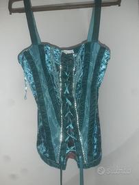 corsetto con velluto pizzo e strass