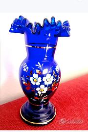 Vaso cristallo blu dipinto a mano