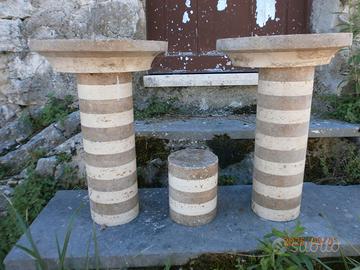 Colonnina travertino e marmo con basi inf./sup.