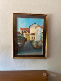 Quadro dipinto – borgo di paese con case e vicolo