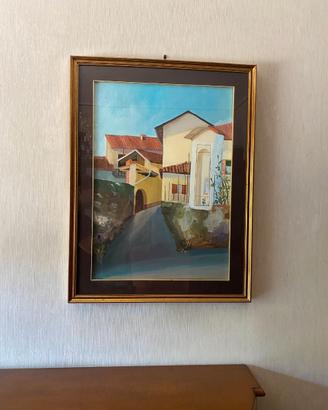 Quadro dipinto – borgo di paese con case e vicolo