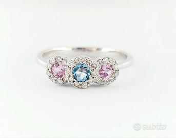 Anello Trilogy  Zaffiro Rosa Acquamarina  Diamanti