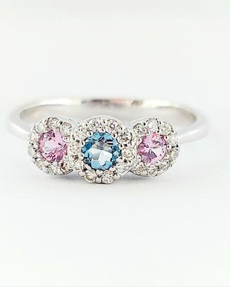 Anello Trilogy  Zaffiro Rosa Acquamarina  Diamanti