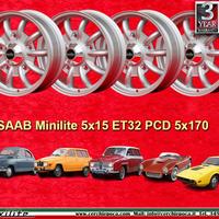 4 pz. cerchi Minilite 5x15 ET32 SAAB 92 95 96 V4