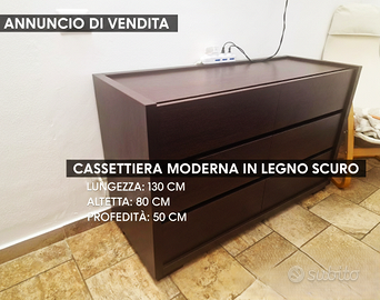 cassettiera marrone scuro 6 cassetti