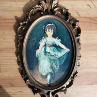 Quadretto vintage barocco con dipinto 28x16