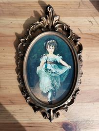 Quadretto vintage barocco con dipinto 28x16