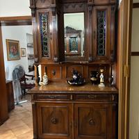 Credenza antica a due corpi vetrate a rulli