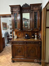 Credenza antica a due corpi vetrate a rulli