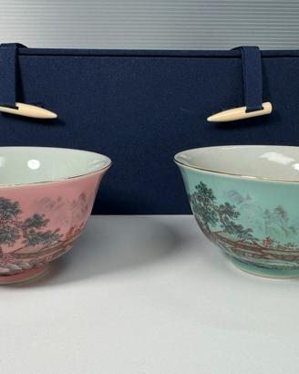 Tazze vintage di ceramica cinese con scatola orig.