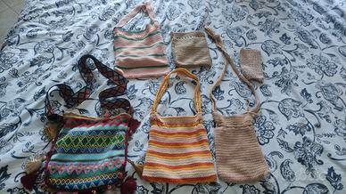 Set di borsette fatte a mano lana e varie,  blocco