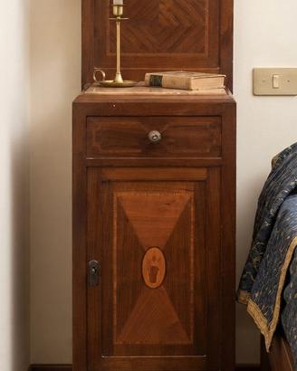 Coppia Comodini antico in legno con piano in marmo
