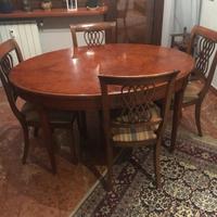 tavolo ovale allungabile in radica di noce + sedie