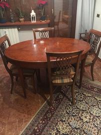 tavolo ovale allungabile in radica di noce + sedie