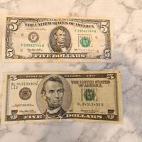 banconote 5 $ dollari Abramo Lincoln serie 1995-19