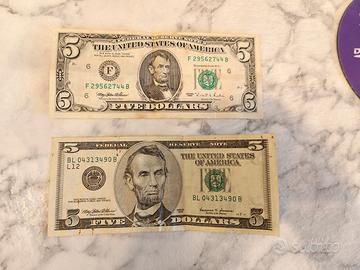 banconote 5 $ dollari Abramo Lincoln serie 1995-19