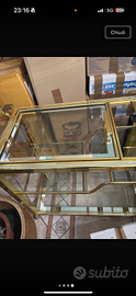 Carrello porta bottiglia in vetro e ottone