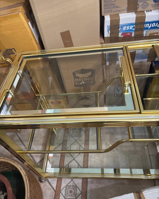 Carrello porta bottiglia in vetro e ottone