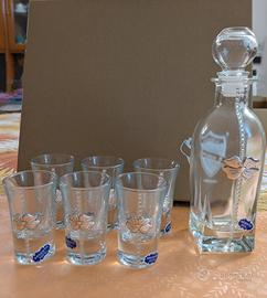 Bottiglia e Bicchieri da Liquore inserti argento