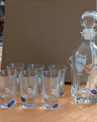 Bottiglia e Bicchieri da Liquore inserti argento