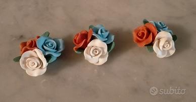 fiori fimo/polimero? vintage lotto 3 pezzi bouquet