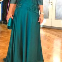 Abito Cerimonia verde petrolio, pochette, scarpe