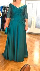 Abito Cerimonia verde petrolio, pochette, scarpe
